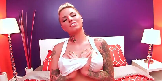 curvy tattooed starlet christy uses a toy on her tight pussy