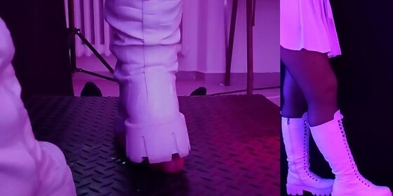 white snow boots cock crush in 3 povs cbt bootjob trample trampling
