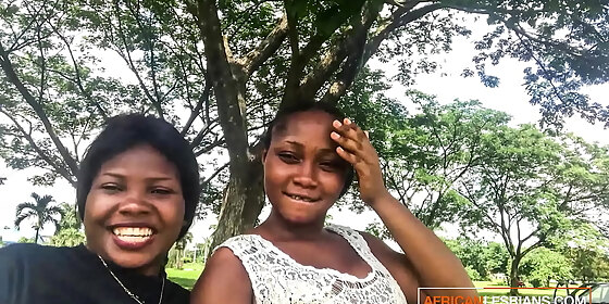 horny black lesbians talking dirty in outdoor park before sex