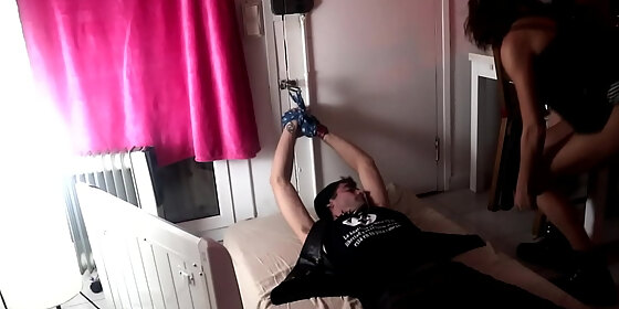 amateur couple playing sex game in their living room