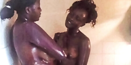 nubian girlfriends take turns caressing in shower