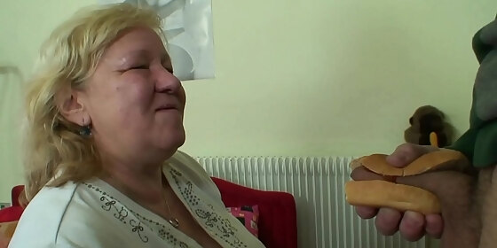 he picks up and fucks her fat hairy old cunt
