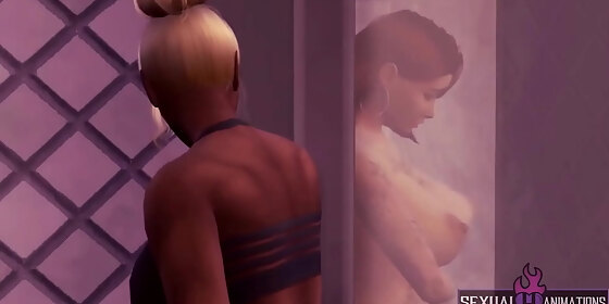 my lesbian roommate spies on me while i shower and lick my pussy sexual hot animations