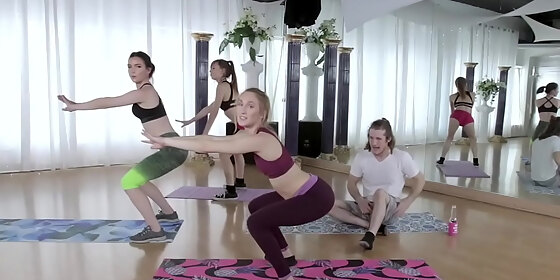 horny perv tag fucks naughty teen sluts during yoga class