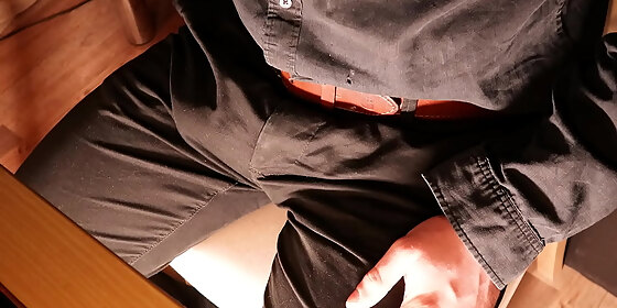 horny at work flashing cock under the table