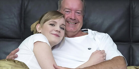 sexy blonde bends over to get fucked by grandpa big cock