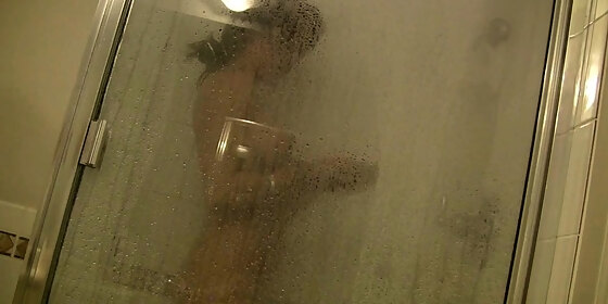 hot brunette shower licking