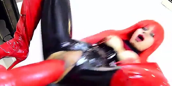 slamming on a gigantic dildo till she gushes