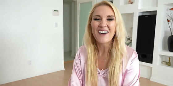 busty milf julia robbie in sexy robe wakes up her stepson and makes him fondle her big tits