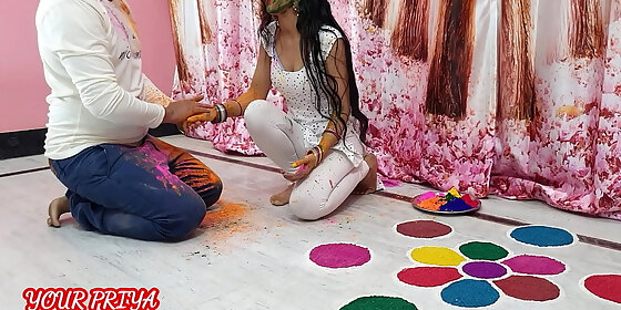 holi special indian priya had great fun with step brother on holi occasion