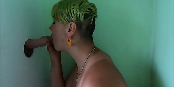 cock sucking through gloryhole and swallow