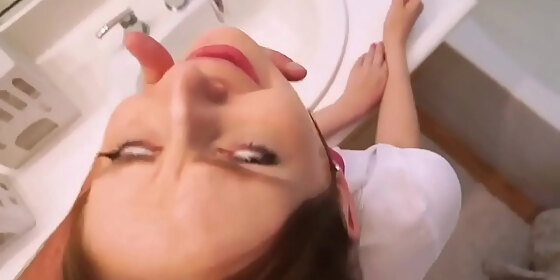 teen stepdaughter brushing teeth fuck pov