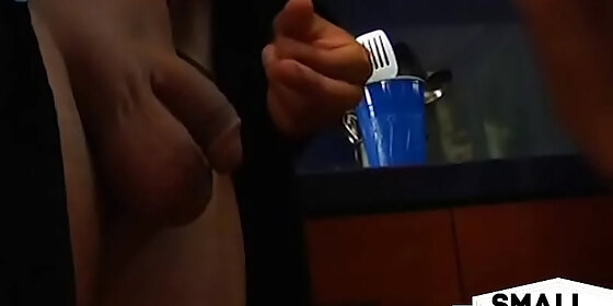 tiny cock dominas tugging submissive guy in kinky group