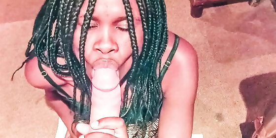 skinny zulu girl sucks until the last drop of cum and pussy juice