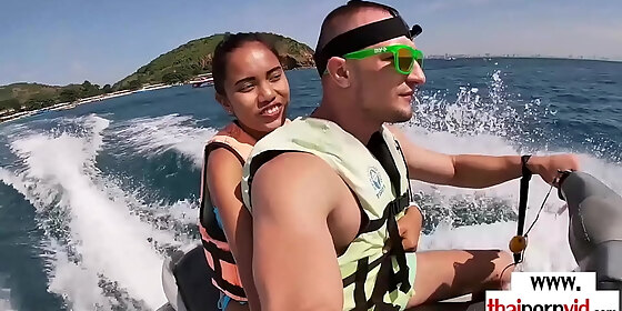 amateur thai teen cherry sucking a big white dick on a jet ski