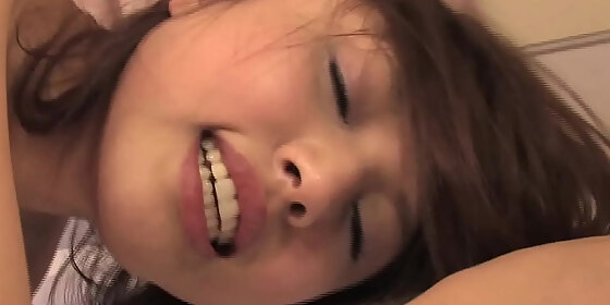 skinny asian bitch moans in pleasure as two huge dicks thrust her holes simultaneously