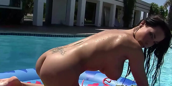 busty babe in bikini enjoying solo masturbation