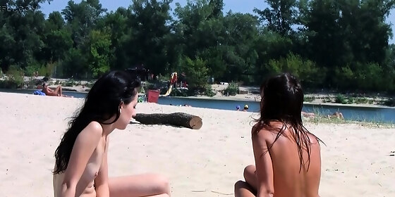nude beach girl gets together with her friends