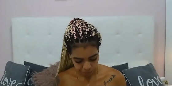 cute latina and eating fruit on cam