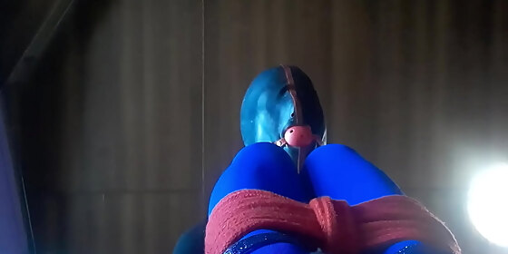 laura is bound sitted on a sofa taking a big cock on her mouth sloppy spitting blowjob with huge oral creampiee