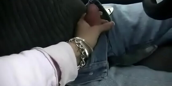 stroking his cock while driving in the car