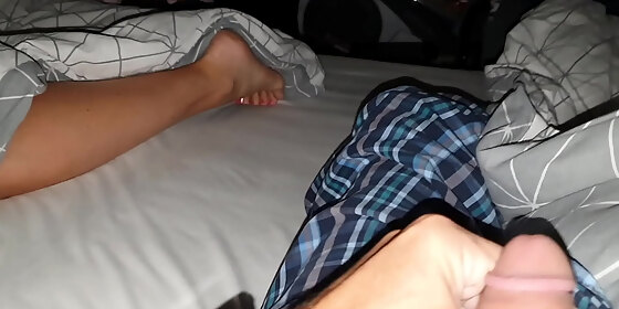 masturbating next to my wife s leg while she s milf