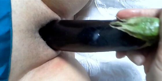 fisting and insertion of large courgette and eggplant