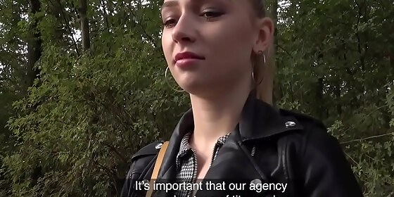 pov babe in leather jacket public fucked outdoor after bj