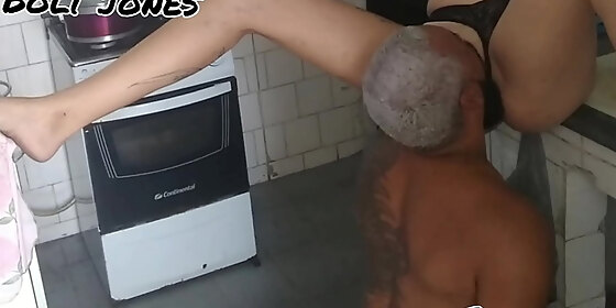 wife in the kitchen and filmed by the husband soon the delicious fuck starts honey fairy