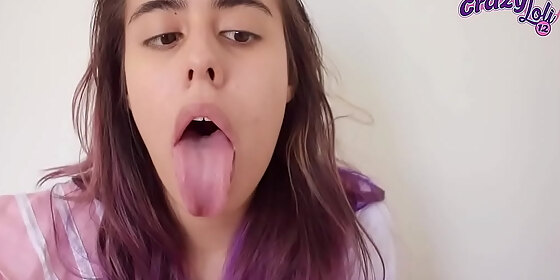 cute girl ahegao with her long tongue