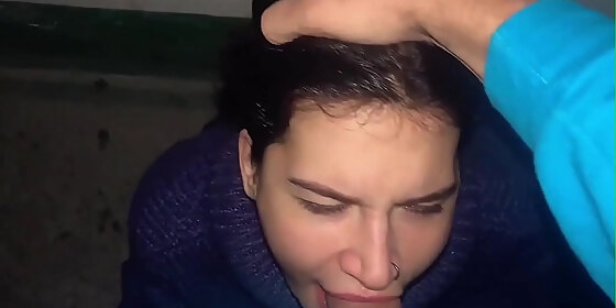rude guy hard fuck girl throat and cumshot public