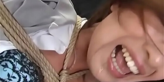 submissive asian teen hogtied and dominated by group