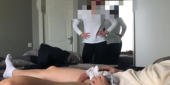 stepsister caught me jerking off with her panties and helped me cum