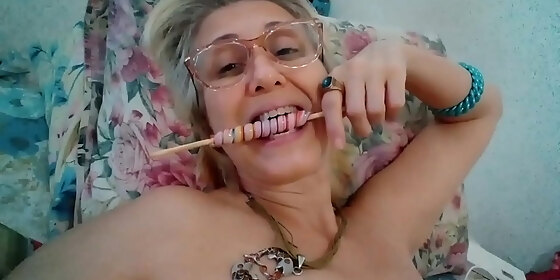 sucking a very tasty lollipop stella still