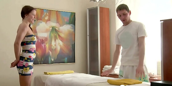 masseur slides his cock in while working