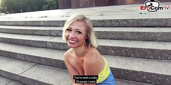 german blonde slut publicly fucked on the street after the disco