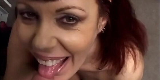 an experienced slut in black stockings sucks a guy s dick and caresses her pussy
