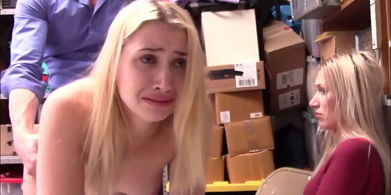 horny security officer fucks hot blonde teen stepdaughter sierra nicole in front of her shoplifting stepmom