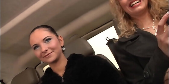 two bitches pick up amateur guy for fuck and cum in their fuck bus