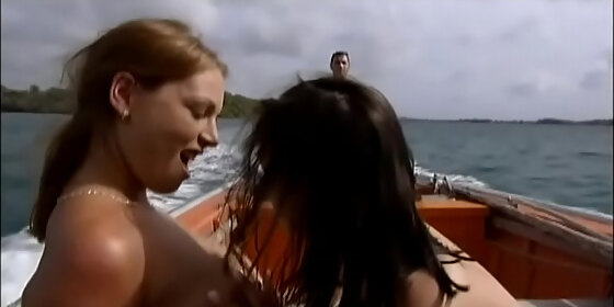 elena and rita take a lesbian boat ride but the captain joins too