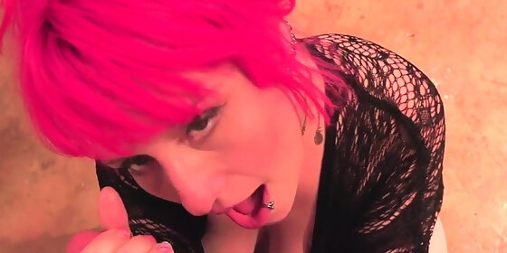 bj pink hair slut sucks cock in pov