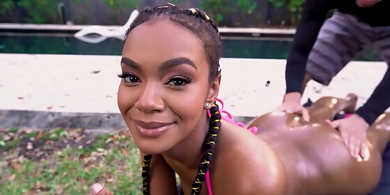 black amateur babe gets her butt massaged with oil ebony porn