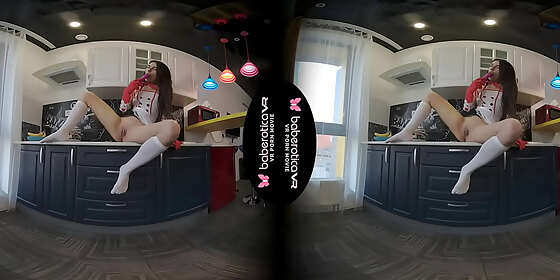 solo gal angel kriss masturbates in the kitchen in vr