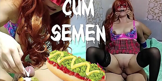 i love to eat hotdog and more with cum as sauce