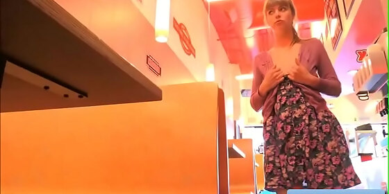 lovely teen blonde amateur alana begin to finger herself in a diner and gets very wet