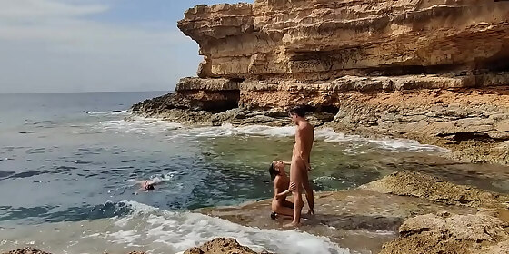 divers watch us fuck on the beach