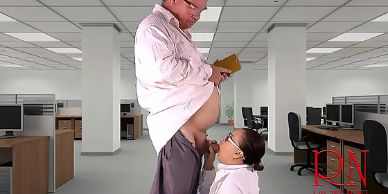 regina noir sucks a dick of her boss cum on face good blowjob in the office office