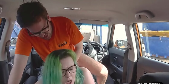 chubby driving student public fucked by tutor outdoor in car