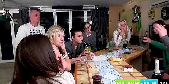 summersinner com a bunch of horny babes get in line to get their pussies pumped by 1 lucky guy