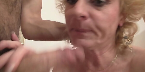 guy picks up blonde skinny granny for play